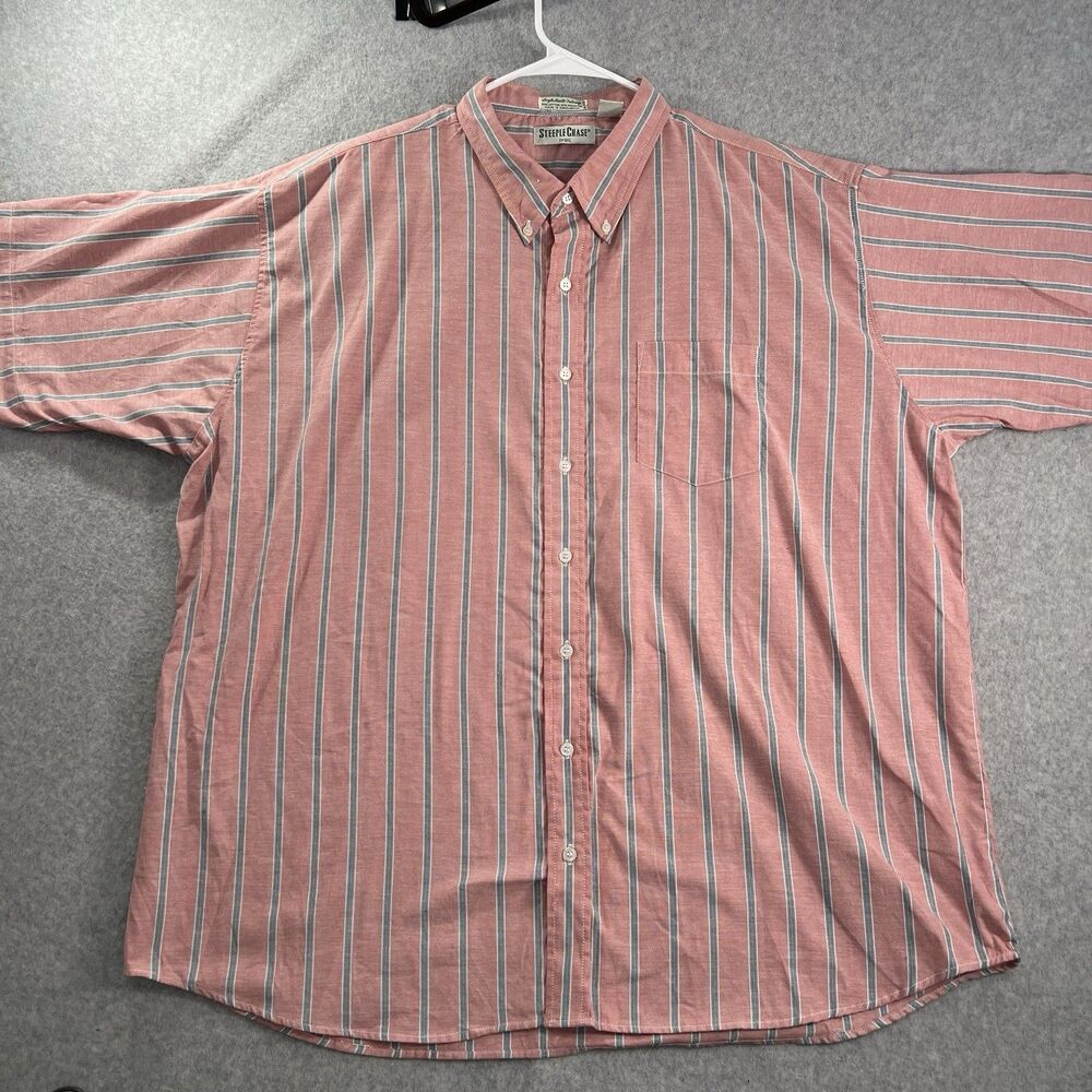 VTG STEEPLE CHASE Men's 3X Big Cotton Shirt Long Sleeve striped single needle